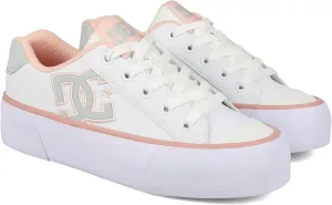 DC Shoes Women's Chelsea Platform Sneaker, White/Grey/Blush, 10