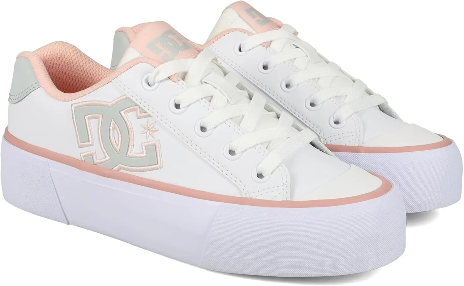 DC Shoes Women's Chelsea Platform Sneaker, White/Grey/Blush, 10