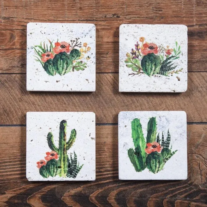 Desert Skull Mug & Cactus Blooms Coaster Set