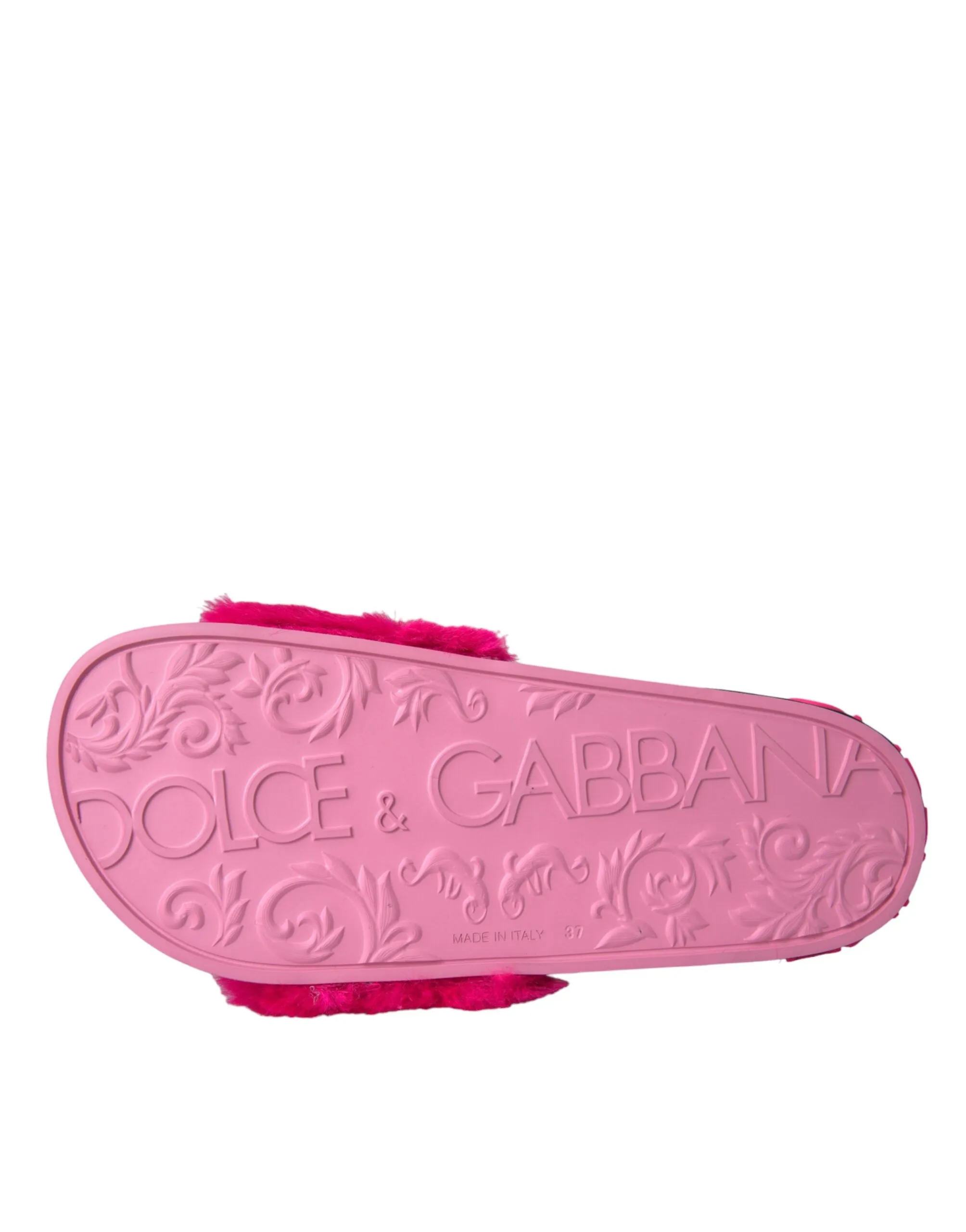Dolce & Gabbana Pink Embroidered Fur Slides