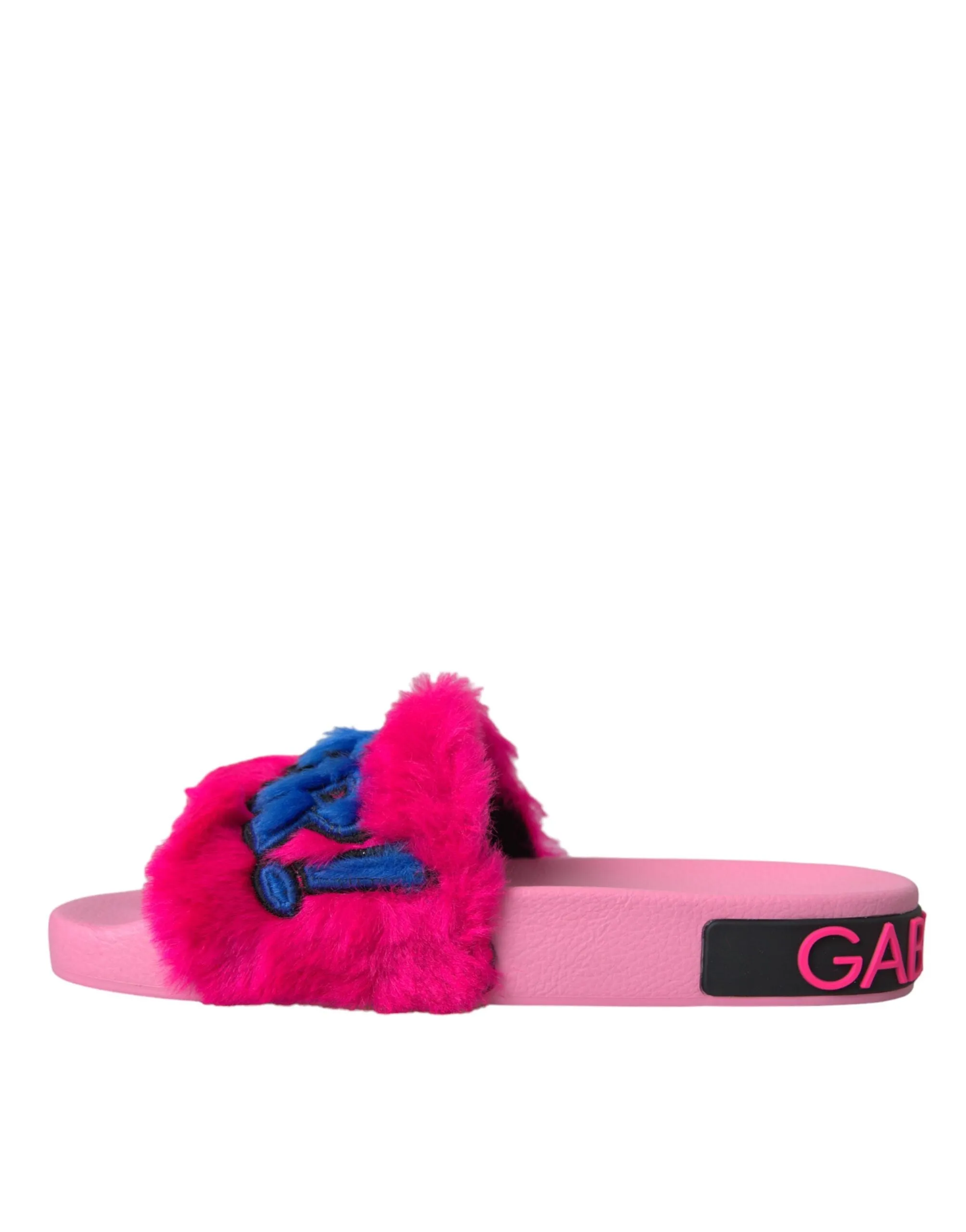 Dolce & Gabbana Pink Embroidered Fur Slides