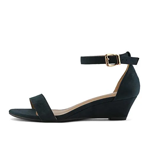 DREAM PAIRS Women's Ingrid Gold Plaid Ankle Strap Low Wedge Sandals
