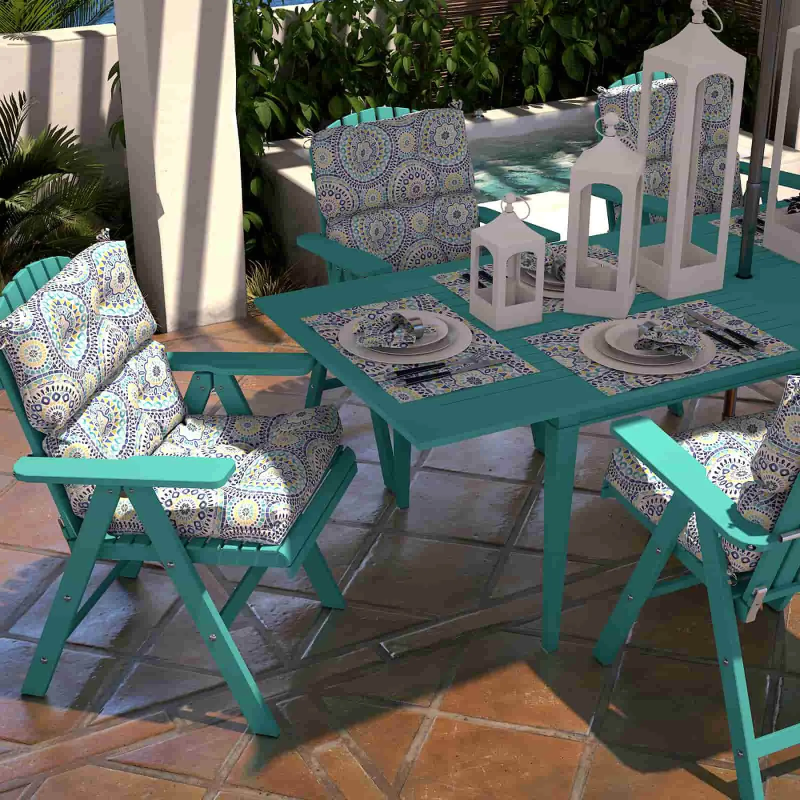 LVTXIII Outdoor High Back Patio Chair Cushion 44''X24''X4'' Delancey Lagoon（Set of 2）