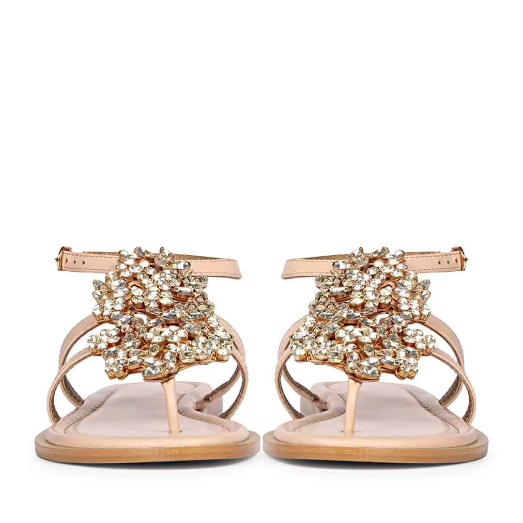 Saint Jenna Silver Stone Adorned Pink Leather Flat Sandals