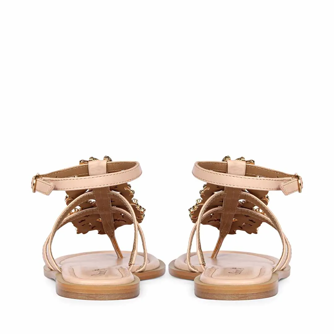 Saint Jenna Silver Stone Adorned Pink Leather Flat Sandals