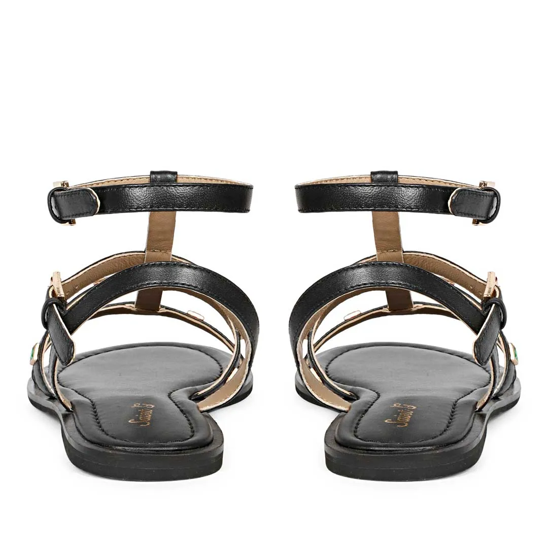 Saint Melina Multi Stone Studded Black Leather Sandals